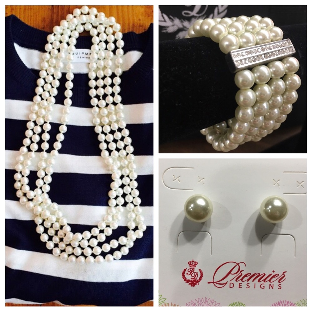 Pearl Necklace, Bracelet & Earrings